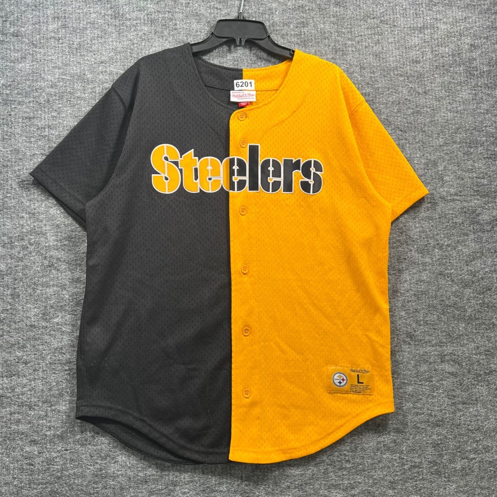 Mitchell & Ness Pittsburgh Steelers Mesh Baseball Jersey Black Gold Split Large
